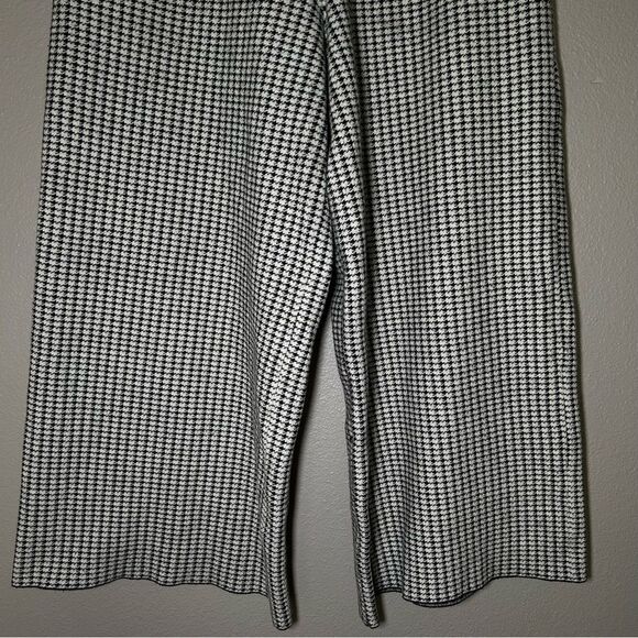 Zara black & white houndstooth knit wide leg cropped pants women’s size large - Picture 4 of 10